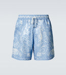 Amiri - Short Bandana en coton et lin Bleu