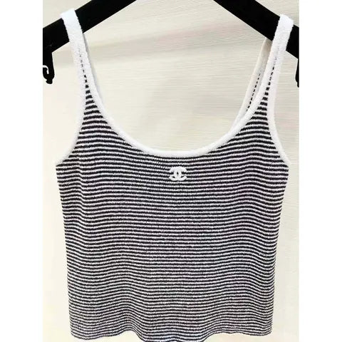 Chanel - Top à bretelles en coton rayure Blanc/Noir