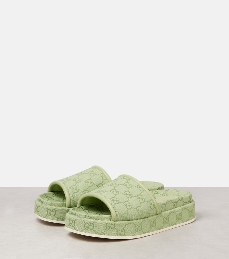 Gucci - Mules à plateforme en toile GG Vert