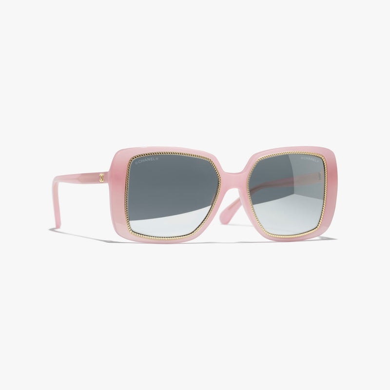 Chanel - Lunettes de soleil carrée Rose Pâle Verres Noir effet miroir