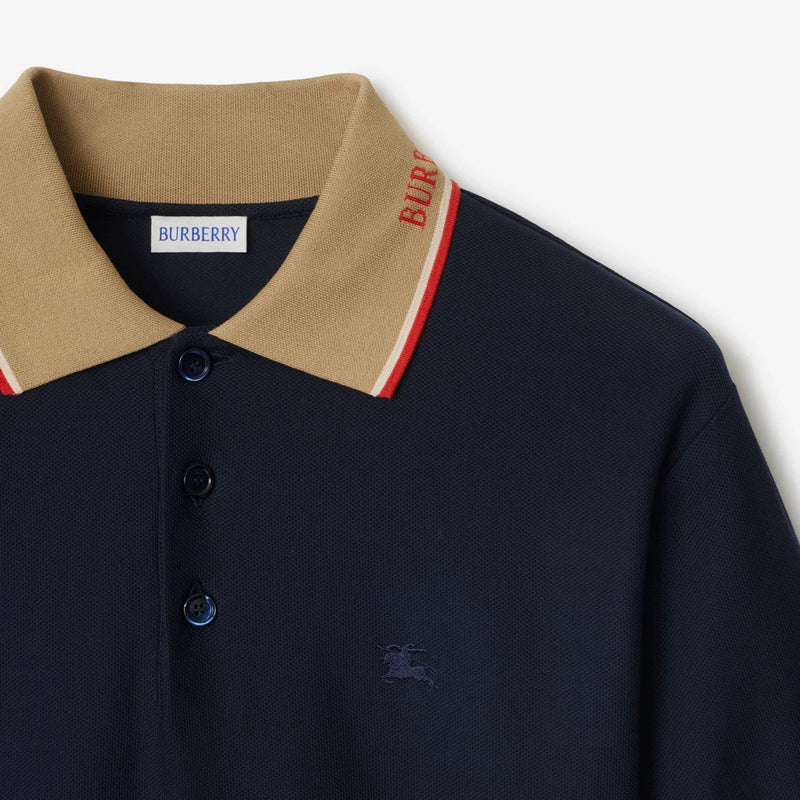 Burberry - Polo en coton avec col à logo Marine
