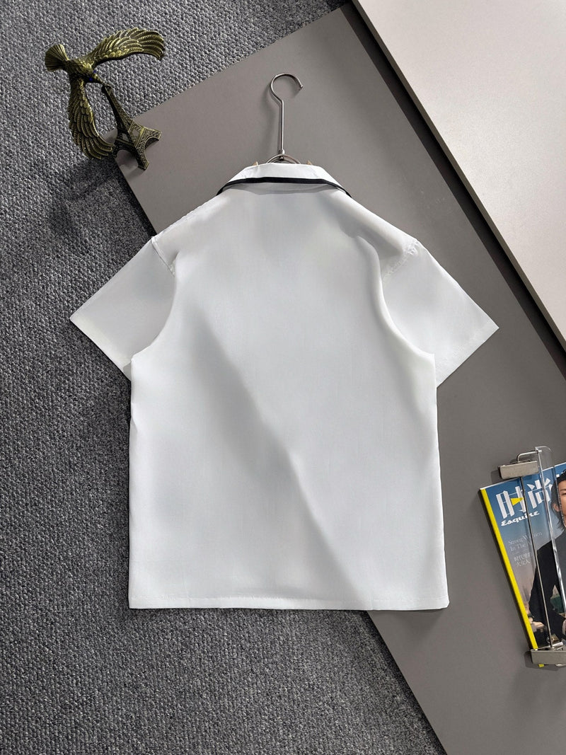 Prada - Chemise en soie à logo brodé Blanc