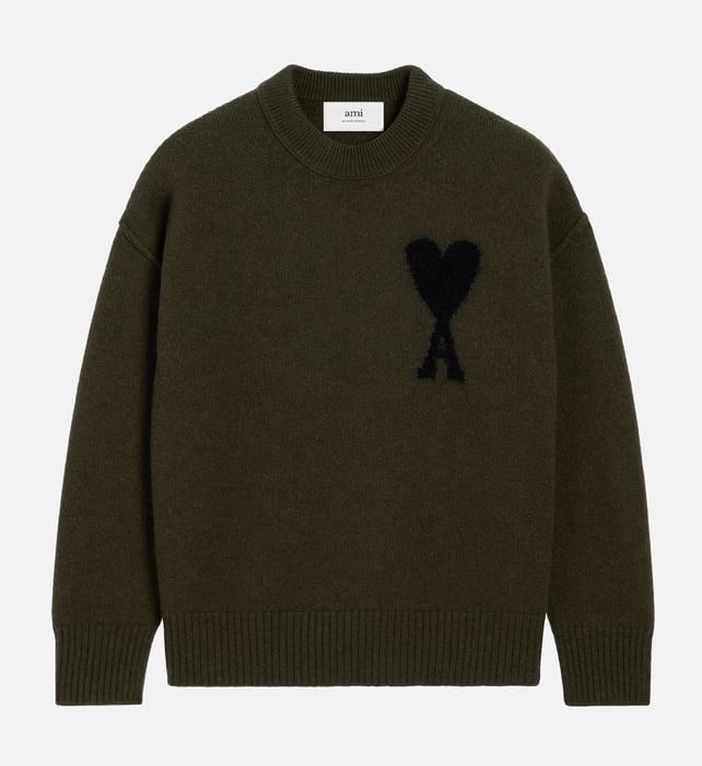 Ami Paris - Pull Ami Kaki Coeur Noir