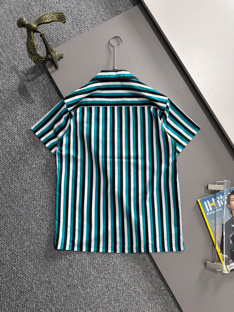 Prada - Chemise en soie Prada à Rayures Vibrantes Turquoise