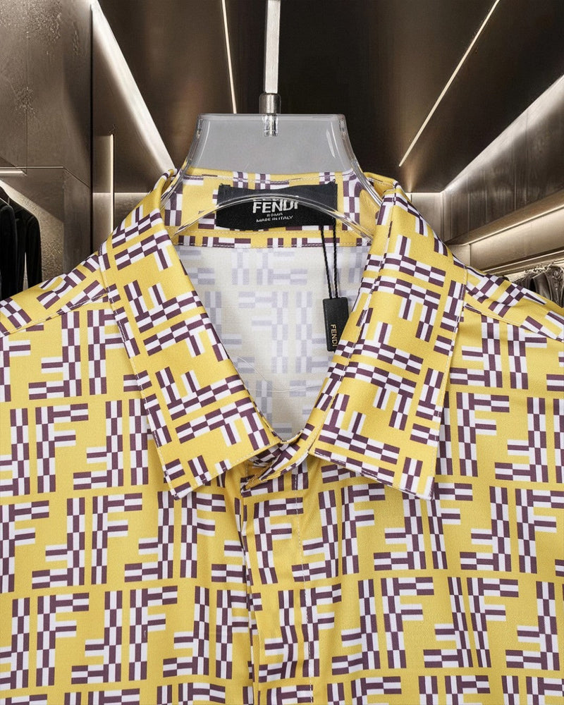 Fendi - Chemise à Manches Courtes avec Motif Monogramme Jaune