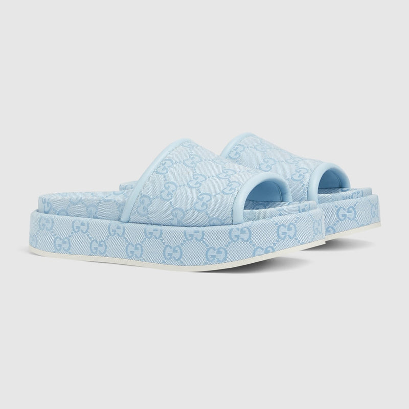 Gucci - Sandales GG Compensées Bleu Clair