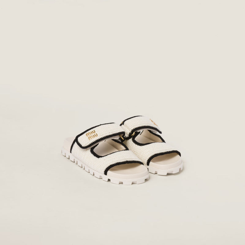 Miu Miu - Mules en crochet Ivoire / Noir