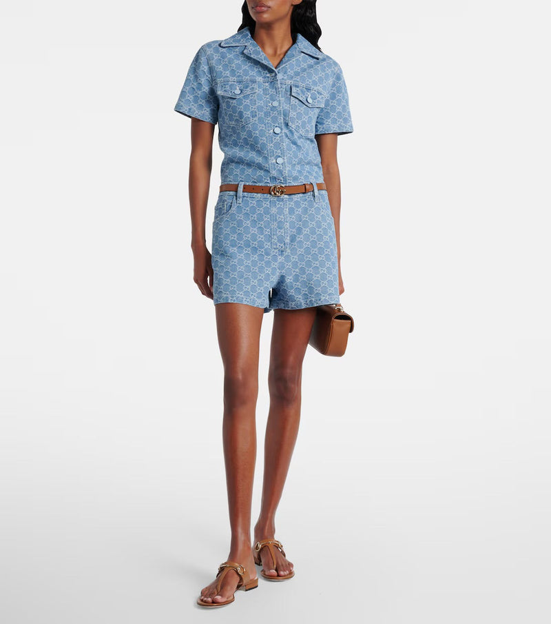 Gucci - Combi-short GG en jacquard de denim
