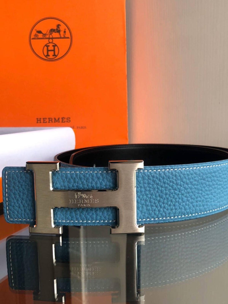 Hermès - Ceinture Réversible Bleu Océan / Noir