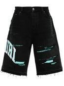 Amiri - Short en jean à logo brodé Noir/Bleu