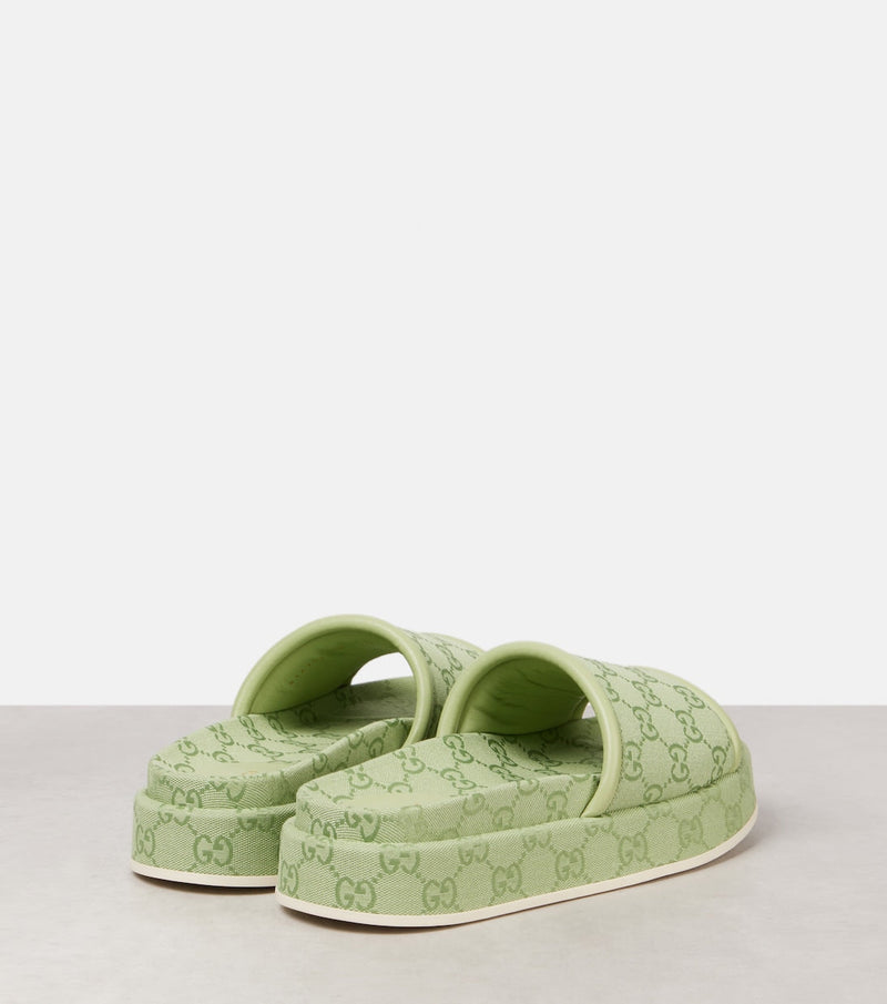Gucci - Mules à plateforme en toile GG Vert