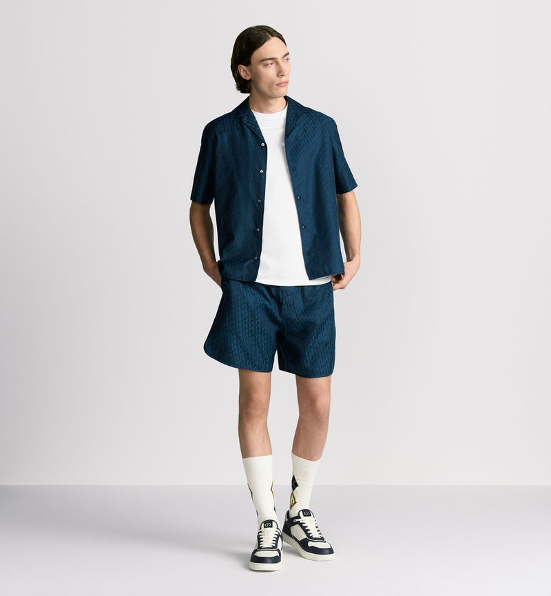 Dior - Chemise à manches courtes Dior Oblique Jacquard de soie et coton Bleu Marine