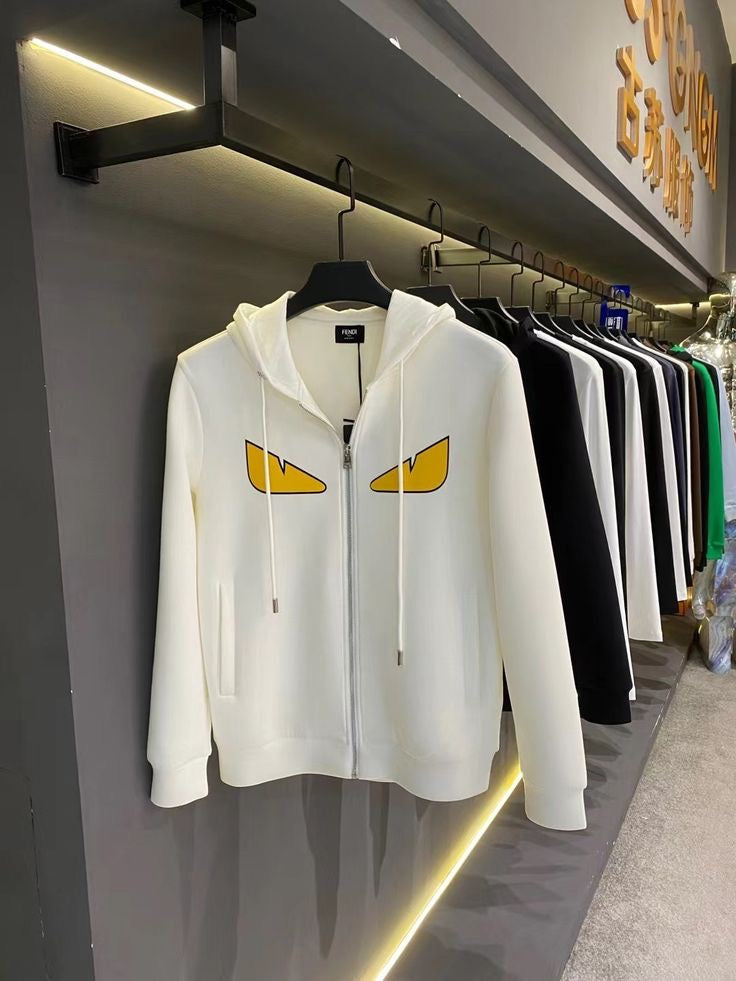 Fendi - Gilet à capuche en coton Œil de chat Blanc