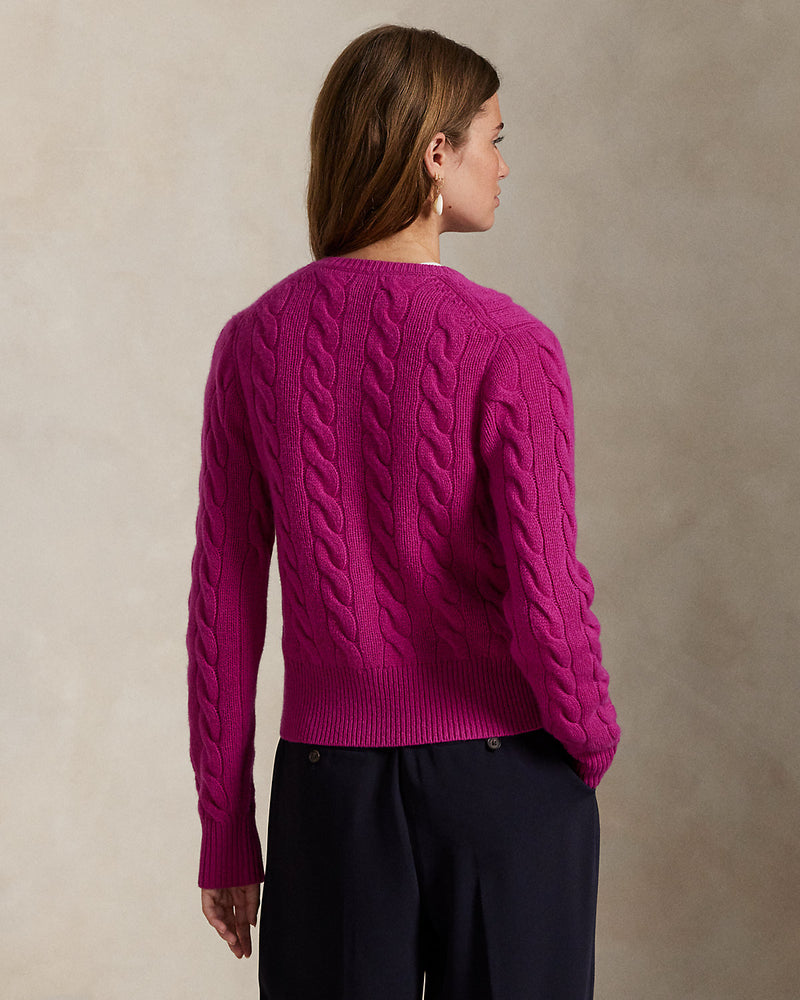 Ralph Lauren - Cardigan torsadé en laine et cachemire Bleu nuit hivernal