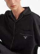 Prada - Chemise en soie à logo brodé Noir