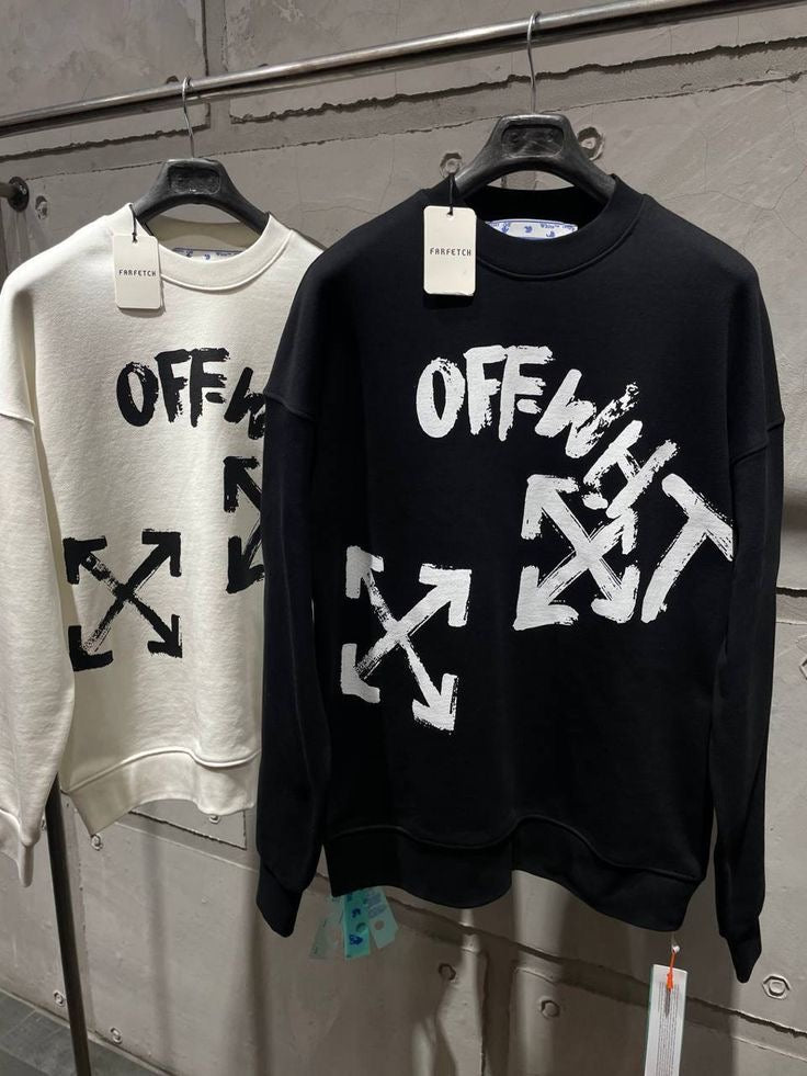 Off-White - Pull en coton à motif monogramme OW Blanc/Noir