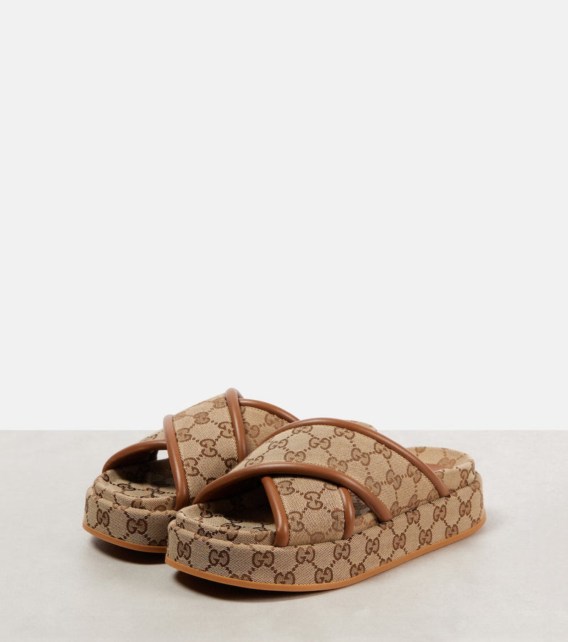 Gucci - Mules Clarice GG en toile Marron