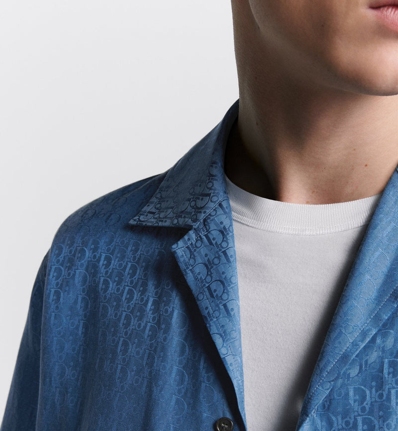 Dior - Chemise à manches courtes Dior Oblique Jacquard de soie et coton Bleu