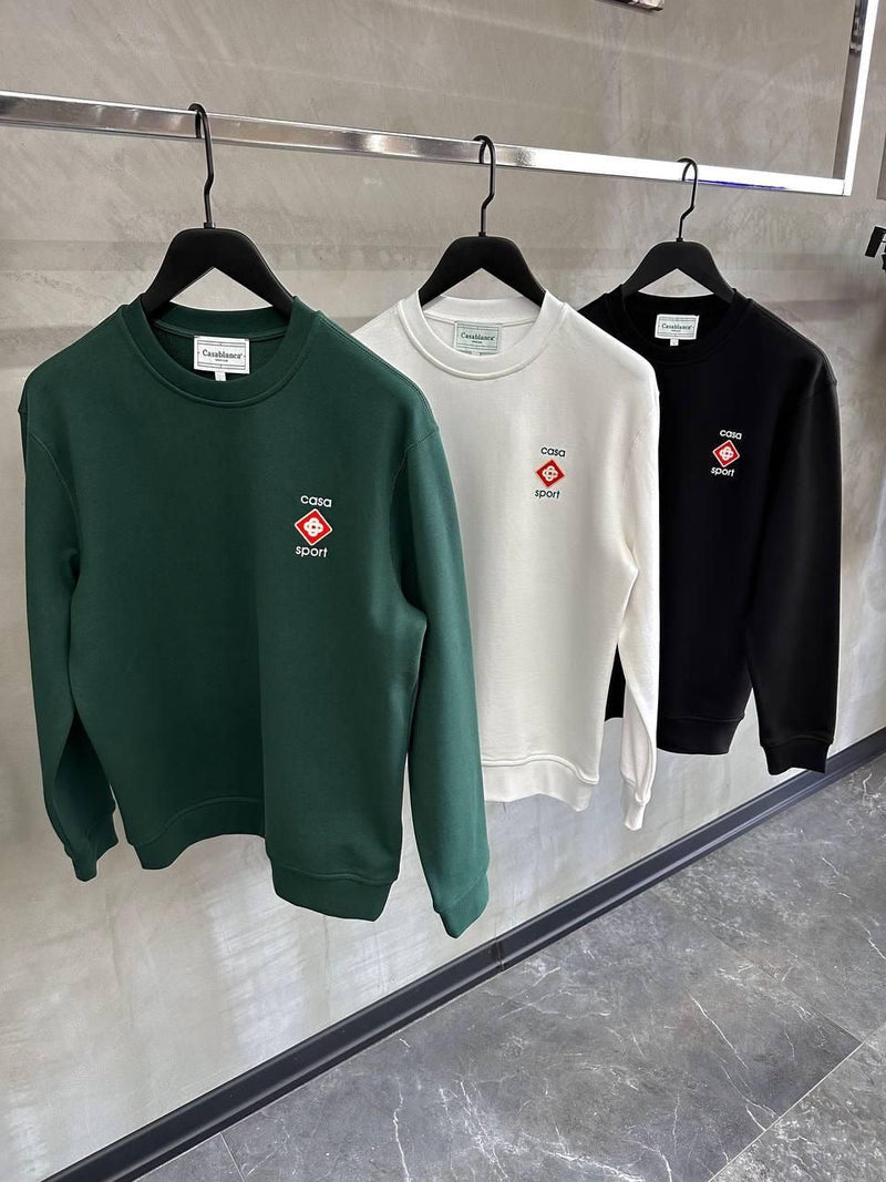 Casablanca - Pull en coton logo Casablanca Vert/Blanc/Noir