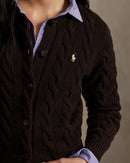 Ralph Lauren - Cardigan torsadé en laine et cachemire Mélange marron noyer
