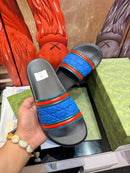 Gucci - Sandale Gucci Bleu Électrique avec Bandes Colorés Rouge/Vert