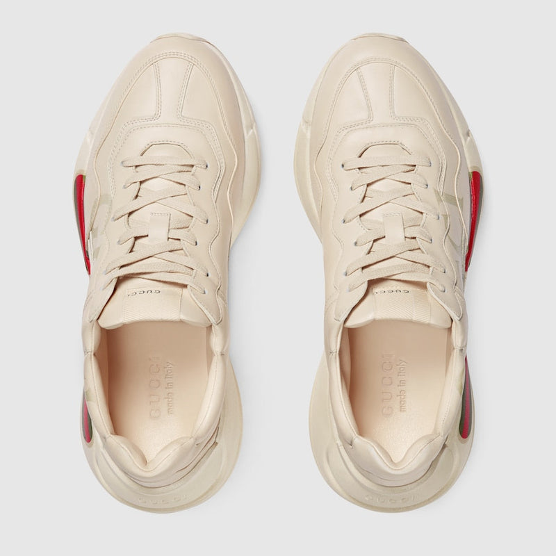BASKETS EN CUIR RHYTON AVEC LOGO GUCCI POUR HOMME Blanc Cassé