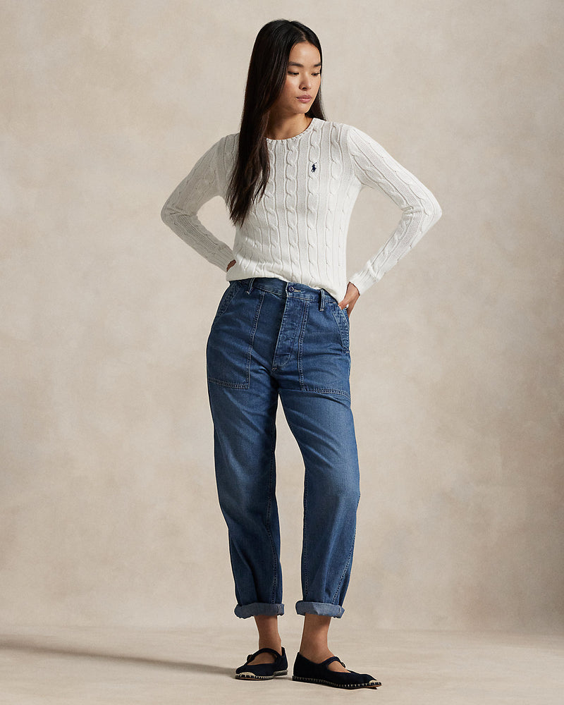 Ralph Lauren - Pull torsadé à col rond en coton White