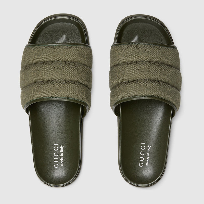 Gucci - Mules en Toile GG Matelassée Vert Foncée