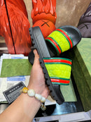 Gucci - Sandale Gucci Jaune avec Bandes Colorés Rouge/Vert