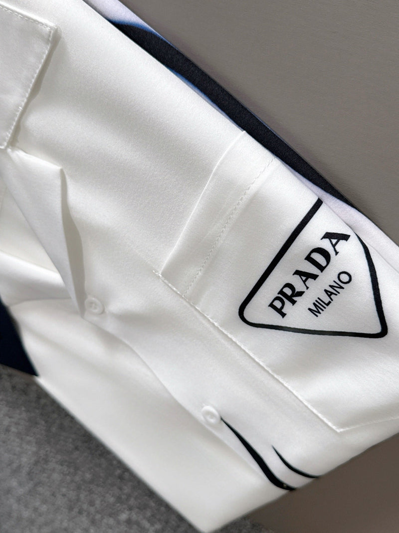 Prada - Chemise en soie Prada Flammes Stylisées Blanc