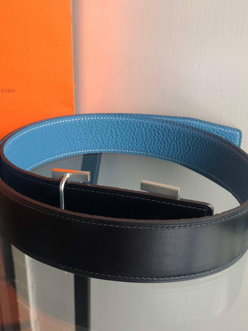 Hermès - Ceinture Réversible Bleu Océan / Noir