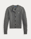 Ralph Lauren - Cardigan torsadé en laine et cachemire Gris flanelle chiné