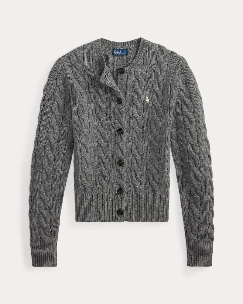 Ralph Lauren - Cardigan torsadé en laine et cachemire Gris flanelle chiné
