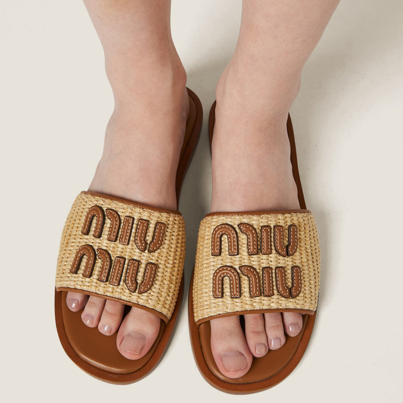 Miu Miu - Mules en tissu effet raphia Naturel