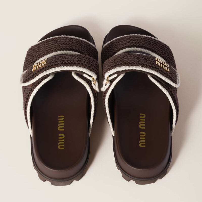 Miu Miu - Mules en crochet Marron Cacao Ivoire