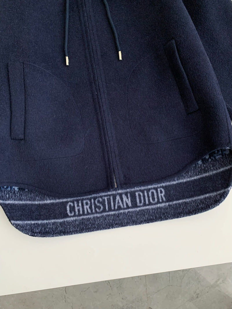 Dior - Veste zip à capuche en laine monogramme Jacquard Bleu Marine F