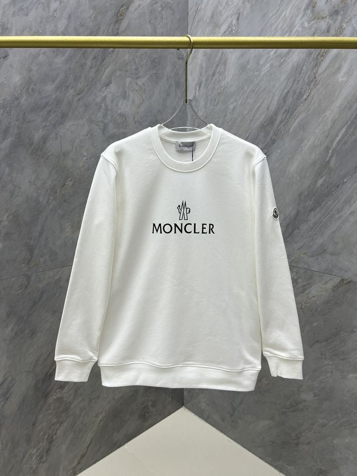 Moncler - Pull en coton floqué Moncler et logo Blanc