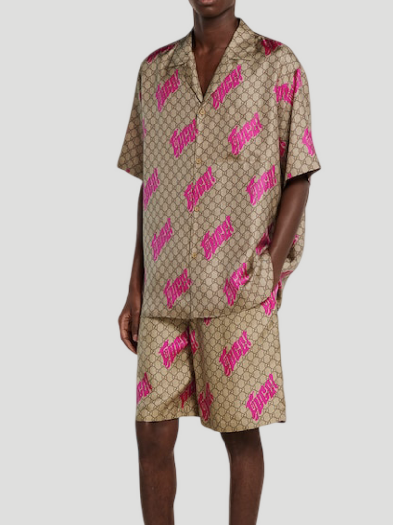 GUCCI - ENSEMBLE GG SHORT + CHEMISE de Bowling en popeline de coton à imprimé