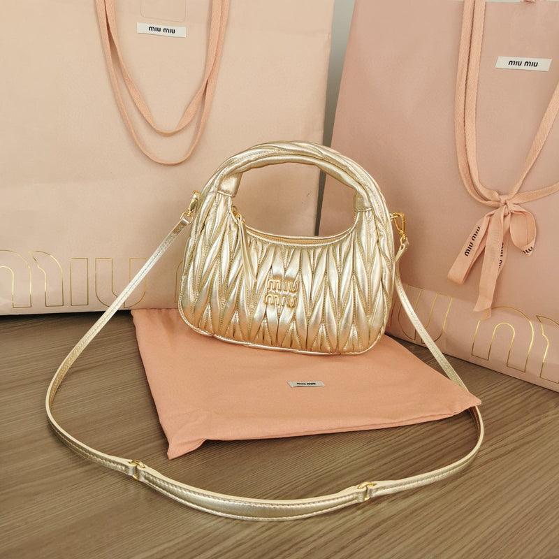 Miumiu - Wander matelassé nappa leather hobo Gold