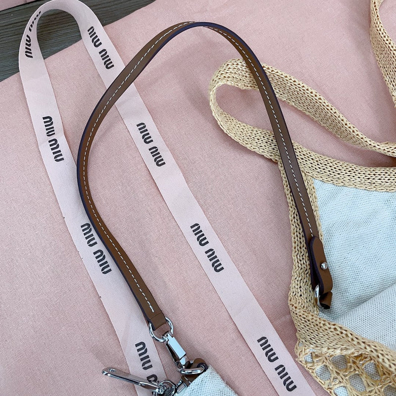 Miumiu - IVY raffia-effect and linen bag