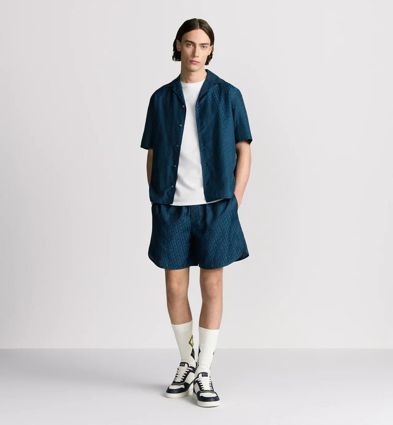 Dior - Short Dior Oblique Jacquard de soie et coton Bleu Marine