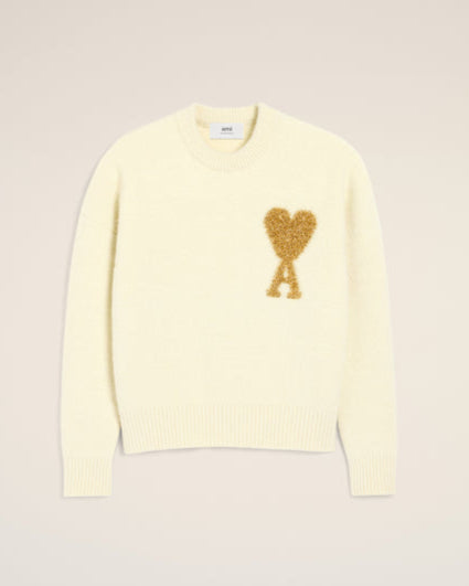Ami Paris - Pull Ami Blanc Cassé Cœur Doré