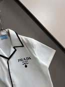 Prada - Chemise en soie à logo brodé Blanc