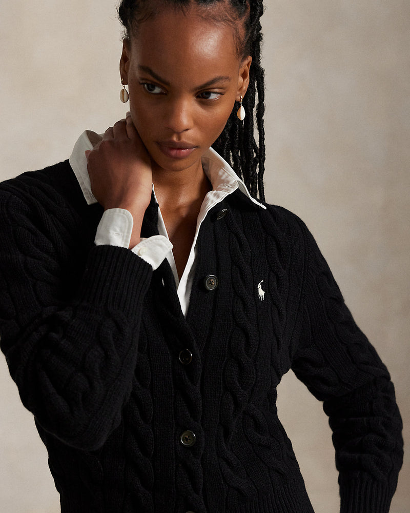 Ralph Lauren - Cardigan torsadé en laine et cachemire Polo Black