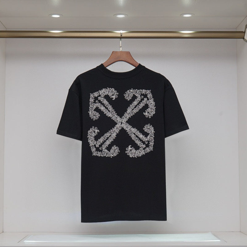 OFF-WHITE - T-shirt noir chic logo Off-White brodé, motif graphique Noir/Blanc