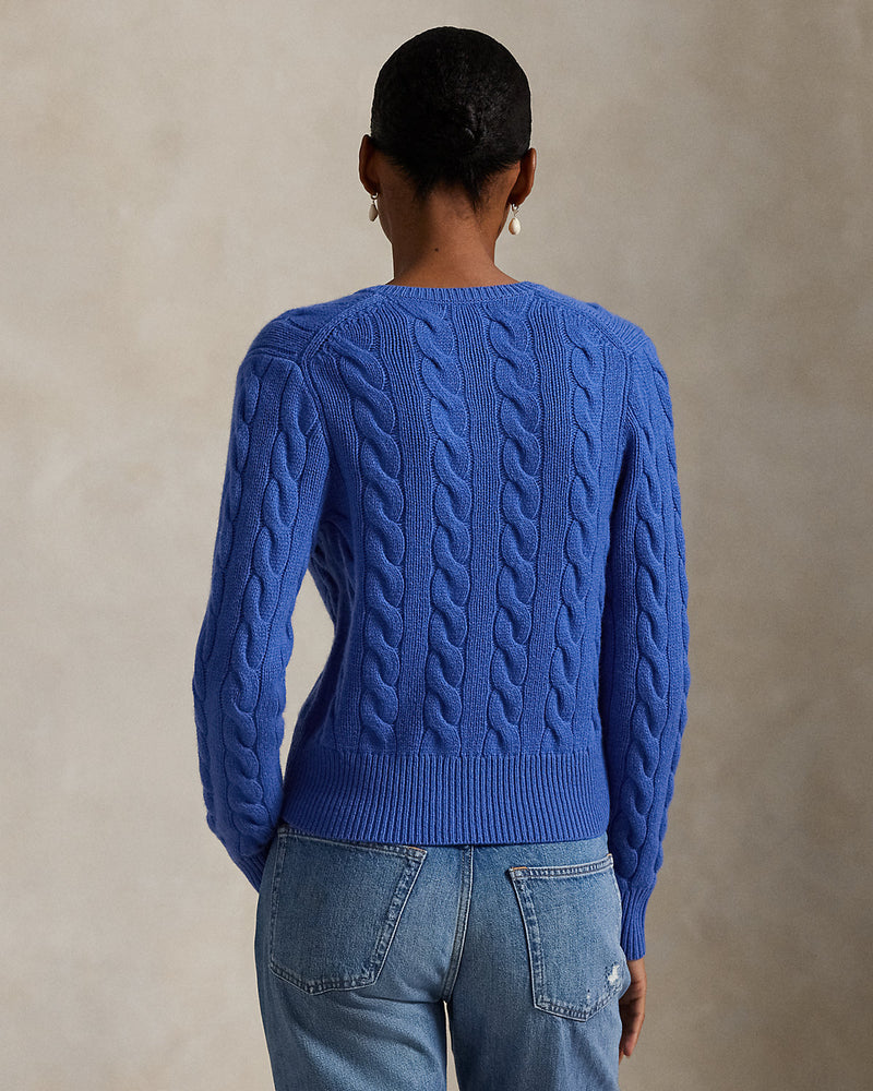 Ralph Lauren - Cardigan torsadé en laine et cachemire Bleu Lapis