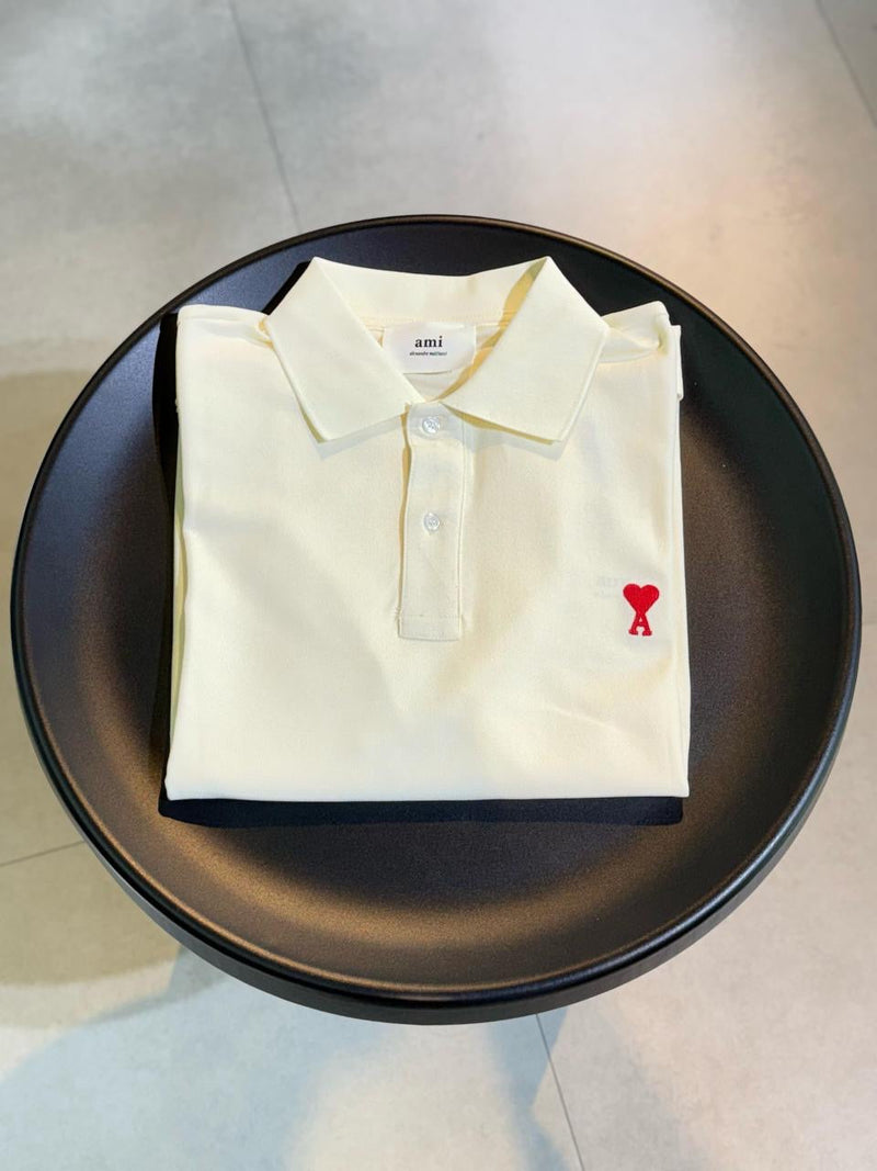 Ami Paris - Polo avec logo brodé Bleu Marine/Bleu Clair/Noir/Beige/Blanc/Vert/Bleu Océan