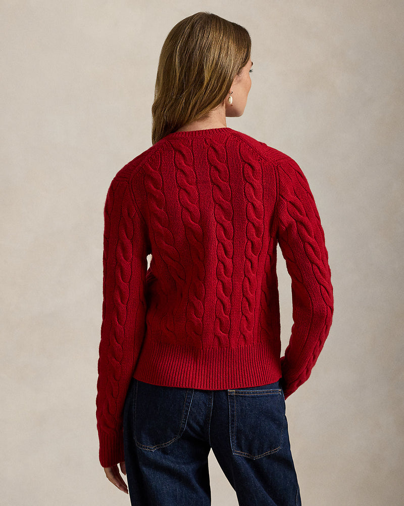 Ralph Lauren - Cardigan torsadé en laine et cachemire Rouge coin du feu