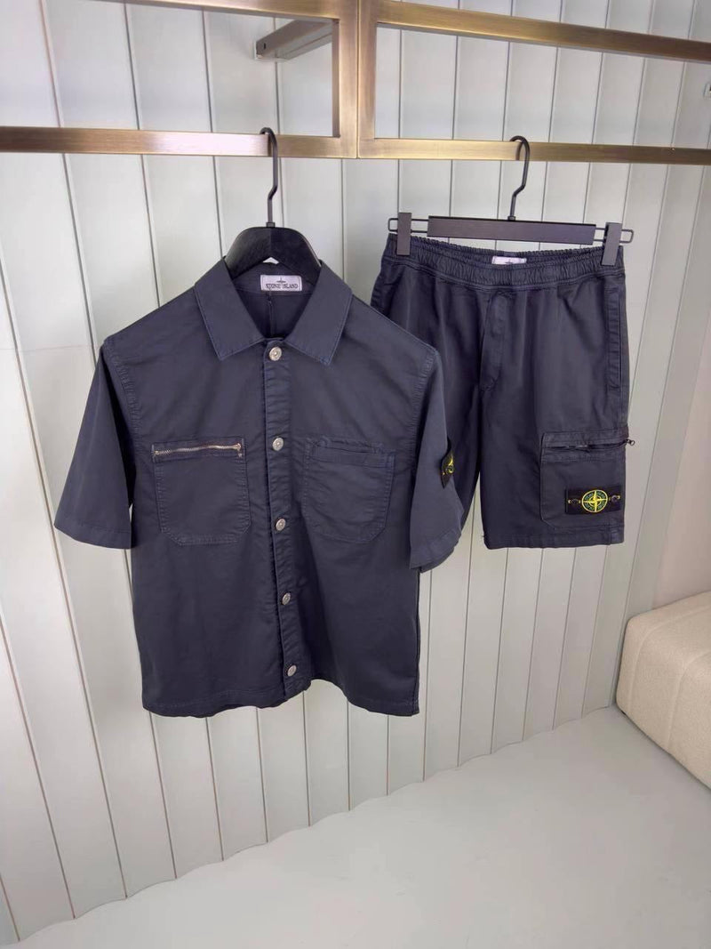 Stone Island - Ensemble Chemise + SHORT Bleu Marine