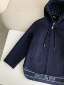 Dior - Veste zip à capuche en laine monogramme Jacquard Bleu Marine F